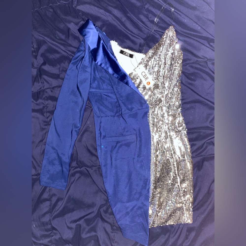 CBR Jacket Mini Dress with Belt | Color:
Blue/Silver | Size: S